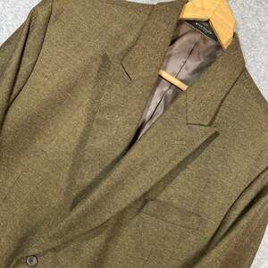 Studiosuits Hand Crafted Brown Herringbone Tweed Double-Breasted Blazer, 46R